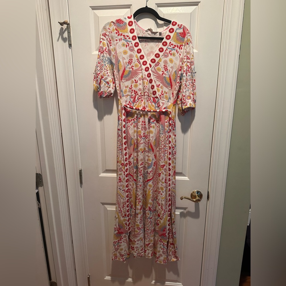 Fixed Wrap Jersey Maxi Dress in Enchanting Peacock